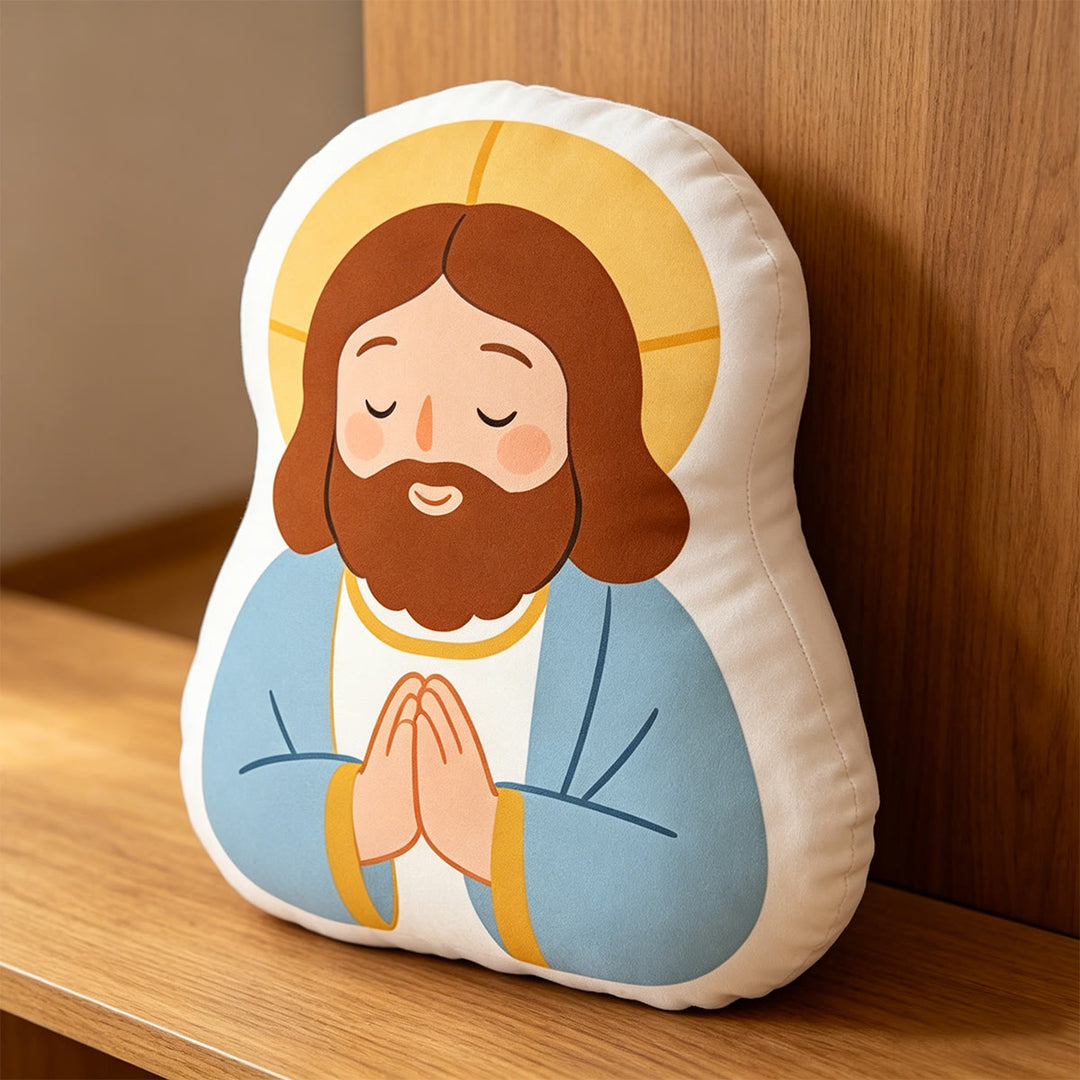 Christianartworkshop Coussin Halo Notre-Dame tenant l'agneau : emblème de tendresse maternelle et de douce bénédiction - image 8