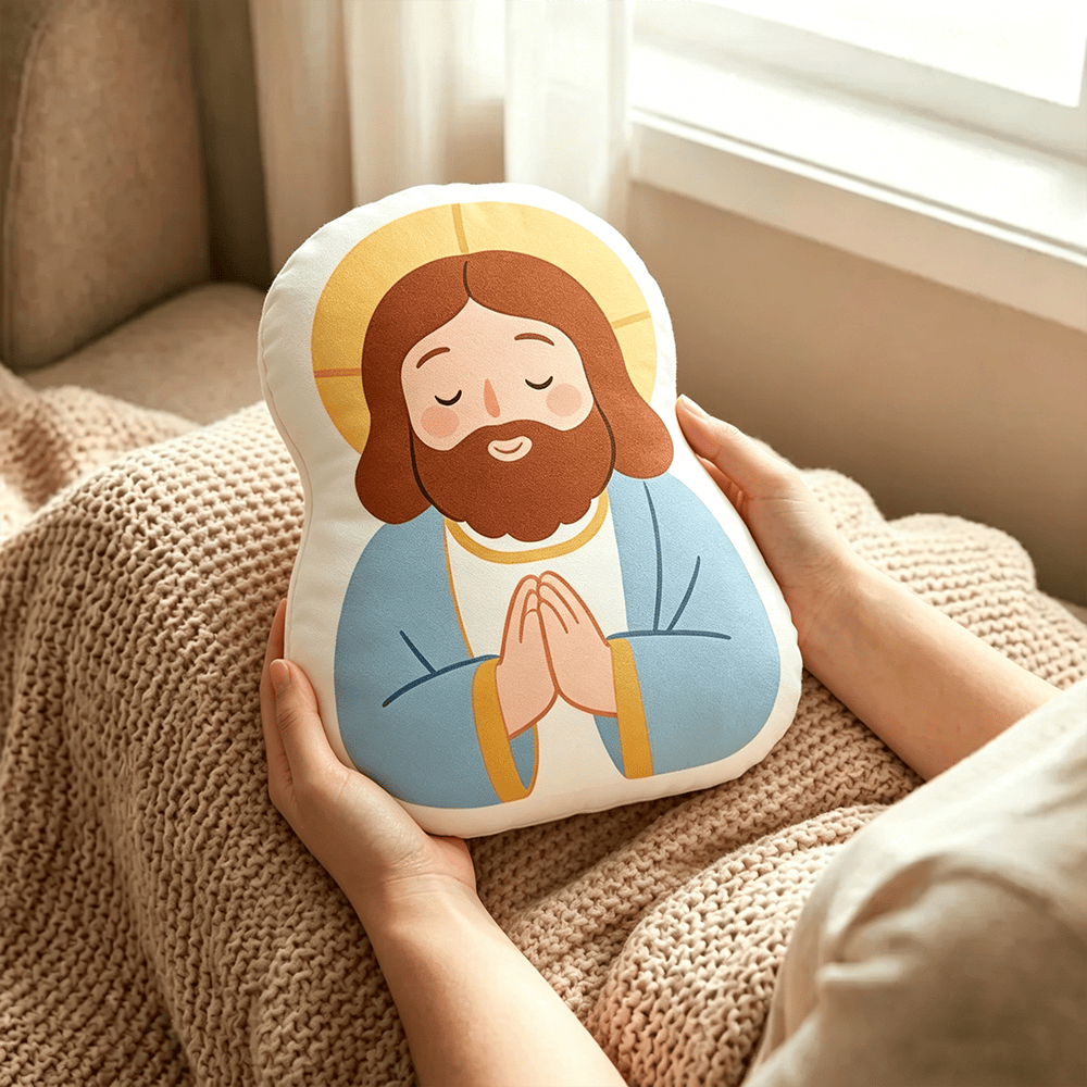 Christianartworkshop Coussin Halo Notre-Dame tenant l'agneau : emblème de tendresse maternelle et de douce bénédiction - image 9
