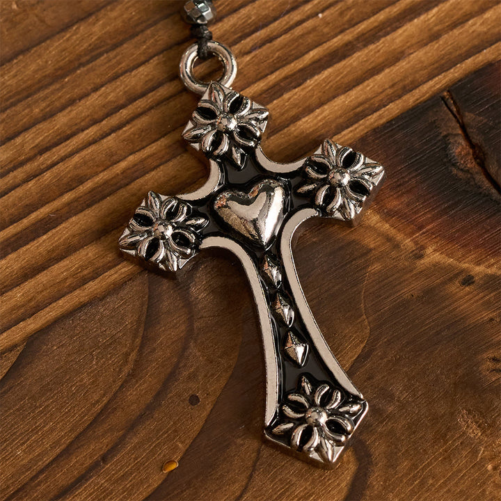 Christianartworkshop Chapelet en perles de verre à 4 couleurs avec croix en forme de cœur : symbole intemporel de la prière et de la foi. - image 12