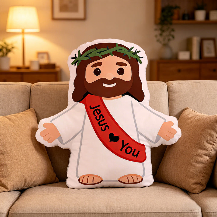 Christianartworkshop Coussin « Couronne d’épines » représentant Jésus aux bras ouverts : un doux rappel d’amour éternel - 24" (60 cm) - image 0