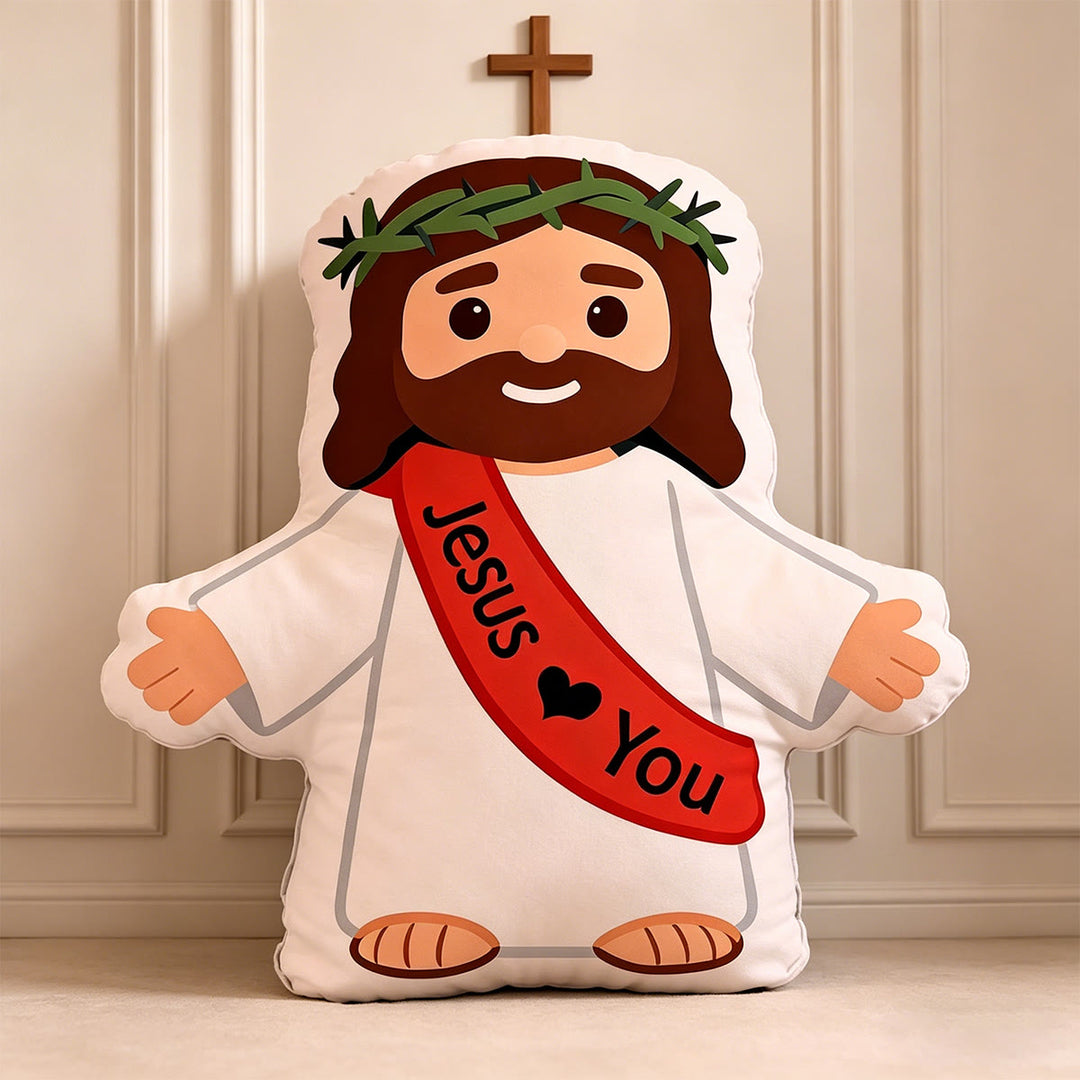 Christianartworkshop Coussin « Couronne d’épines » représentant Jésus aux bras ouverts : un doux rappel d’amour éternel - image 3