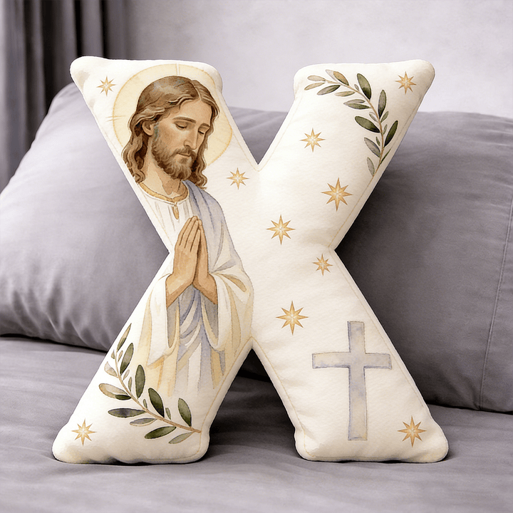Christianartworkshop Coussin en forme de lettre avec croix de Jésus en prière : emblème de prière fervente et de foi intemporelle - 24" (60 cm) - X - image 23