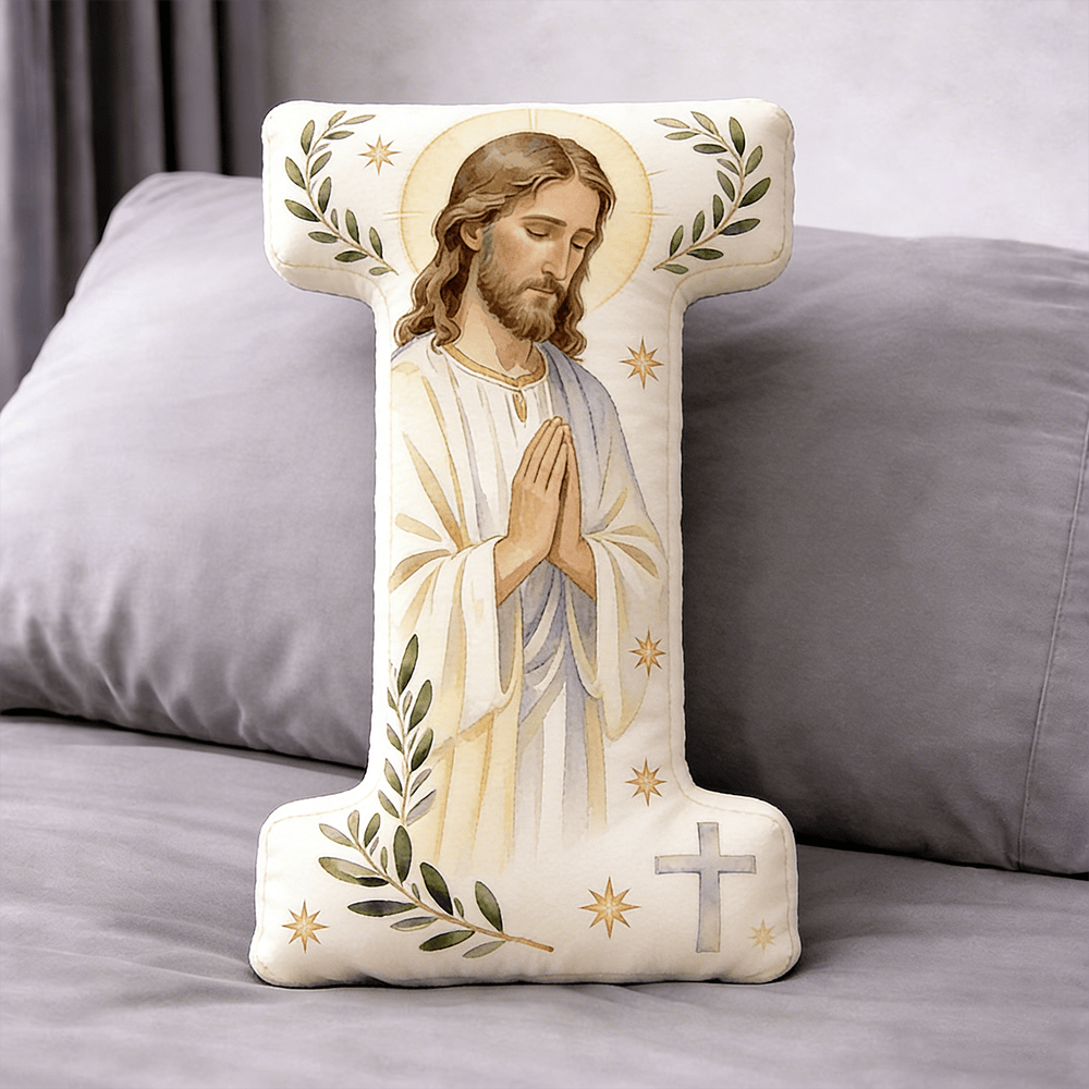 Christianartworkshop Coussin en forme de lettre avec croix de Jésus en prière : emblème de prière fervente et de foi intemporelle - 24" (60 cm) - je - image 9