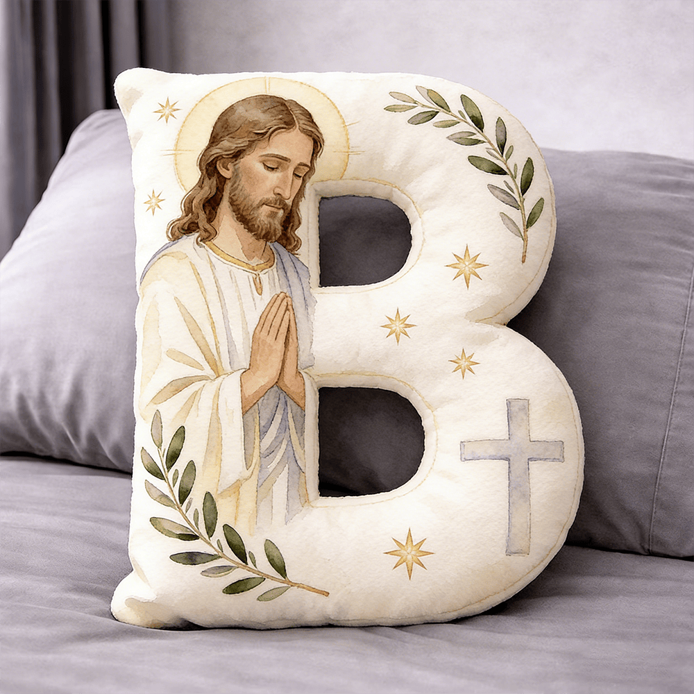 Christianartworkshop Coussin en forme de lettre avec croix de Jésus en prière : emblème de prière fervente et de foi intemporelle - 24" (60 cm) - B - image 2