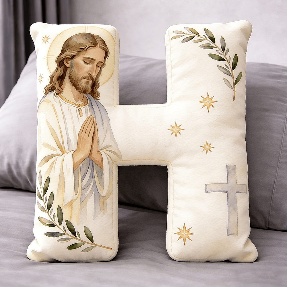 Christianartworkshop Coussin en forme de lettre avec croix de Jésus en prière : emblème de prière fervente et de foi intemporelle - 24" (60 cm) - H - image 8