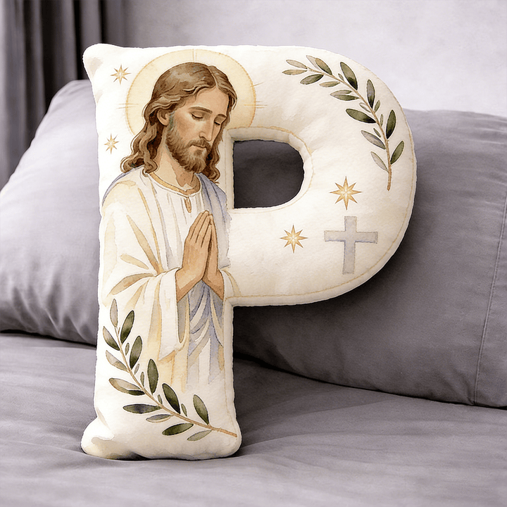Christianartworkshop Coussin en forme de lettre avec croix de Jésus en prière : emblème de prière fervente et de foi intemporelle - 24" (60 cm) - P - image 15