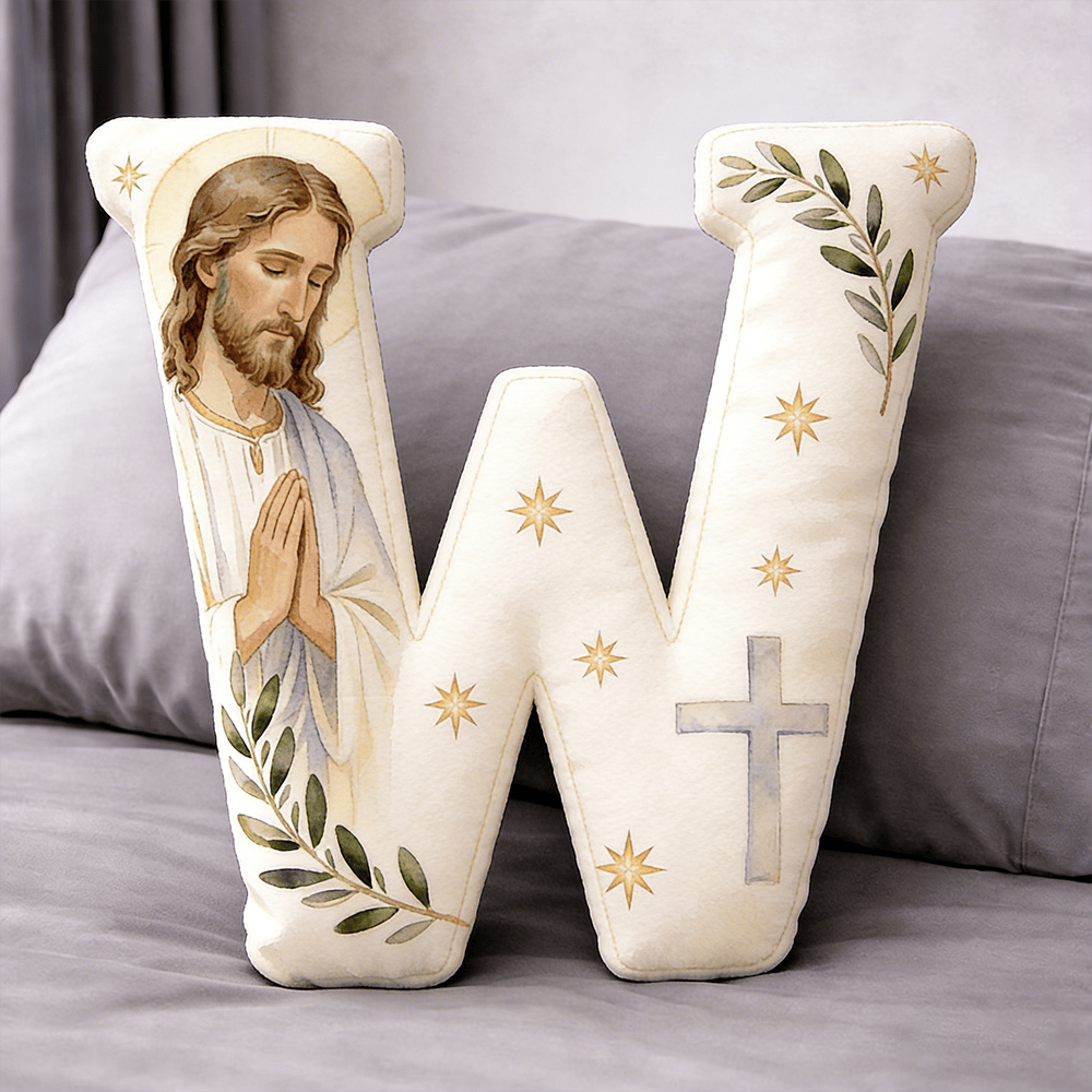 Christianartworkshop Coussin en forme de lettre avec croix de Jésus en prière : emblème de prière fervente et de foi intemporelle - 24" (60 cm) - W - image 22