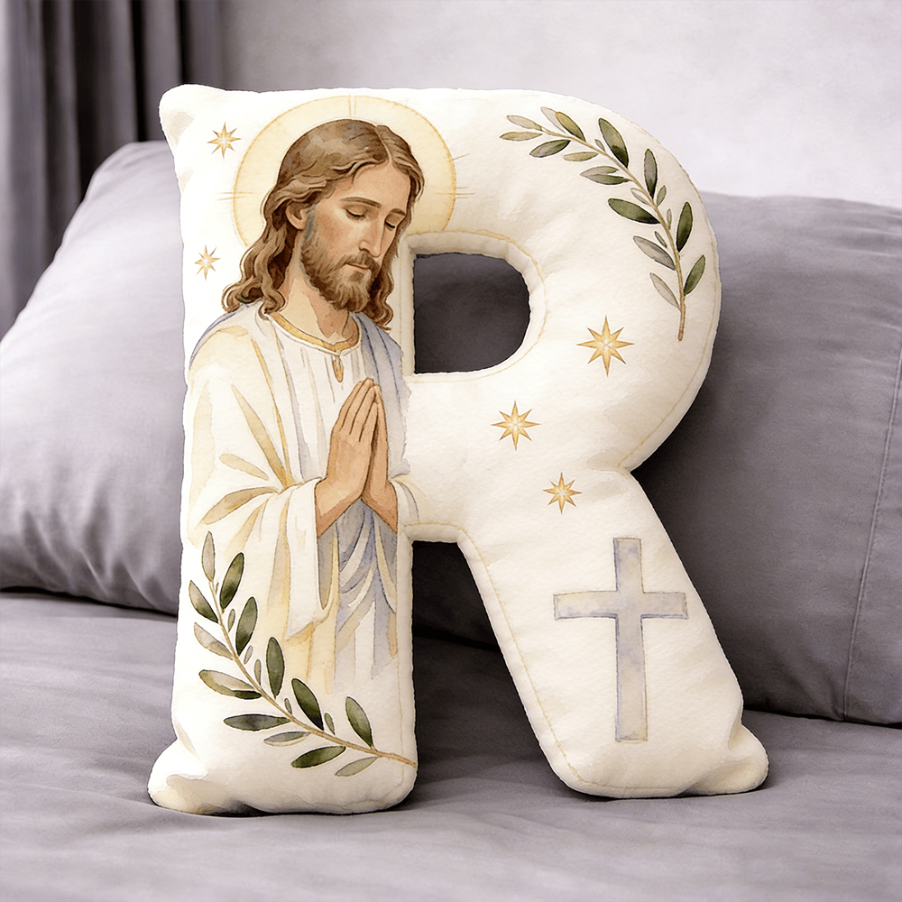 Christianartworkshop Coussin en forme de lettre avec croix de Jésus en prière : emblème de prière fervente et de foi intemporelle - 24" (60 cm) - R - image 17