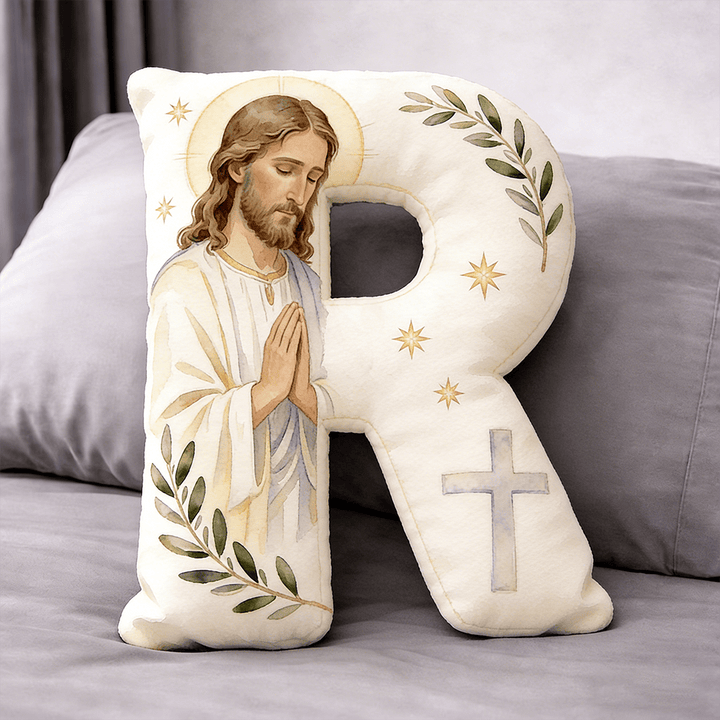Christianartworkshop Coussin en forme de lettre avec croix de Jésus en prière : emblème de prière fervente et de foi intemporelle - 24" (60 cm) - R - image 17