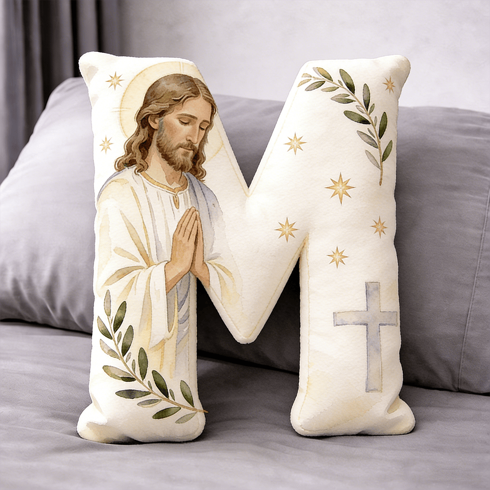 Christianartworkshop Coussin en forme de lettre avec croix de Jésus en prière : emblème de prière fervente et de foi intemporelle - 24" (60 cm) - M - image 12