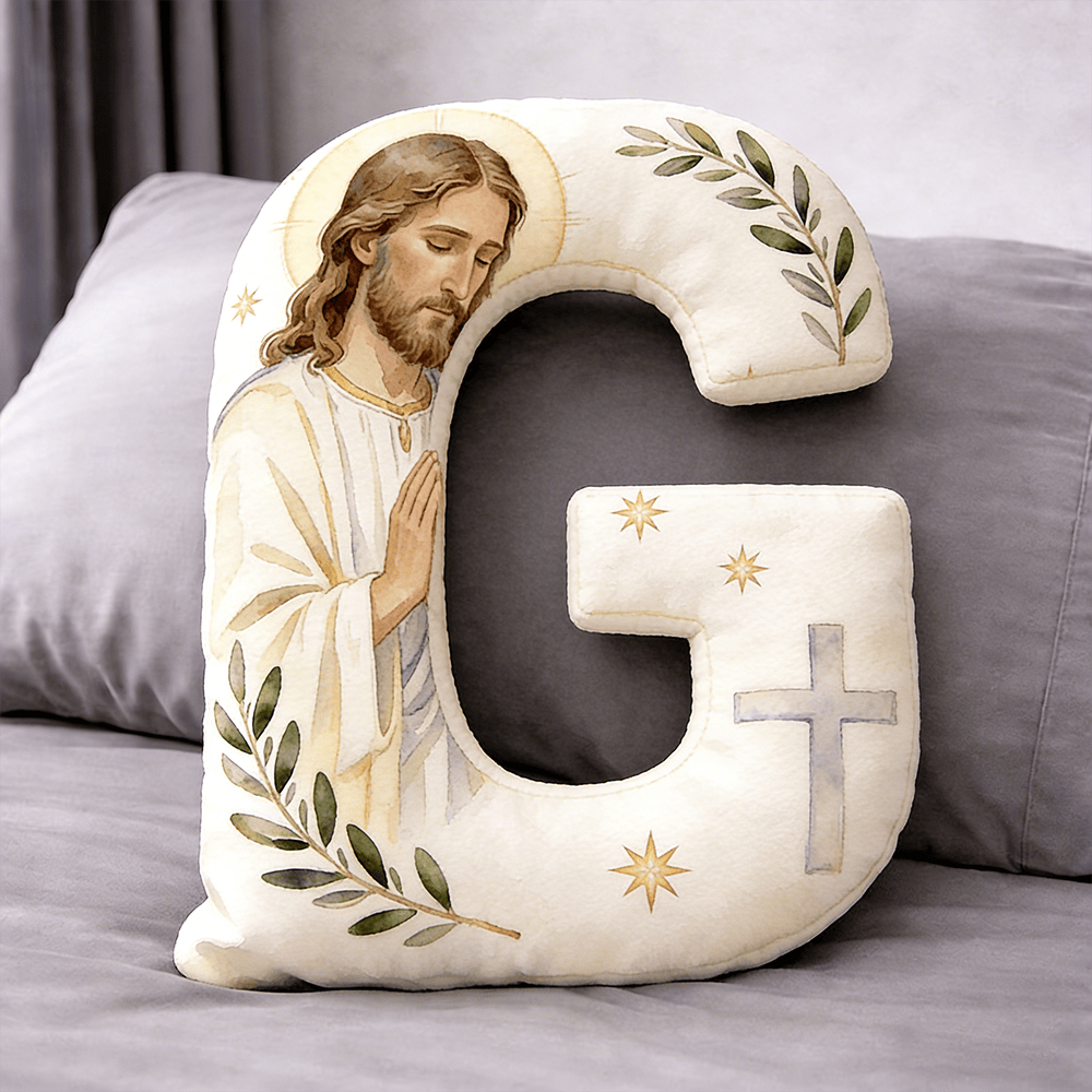 Christianartworkshop Coussin en forme de lettre avec croix de Jésus en prière : emblème de prière fervente et de foi intemporelle - 24" (60 cm) - G - image 7