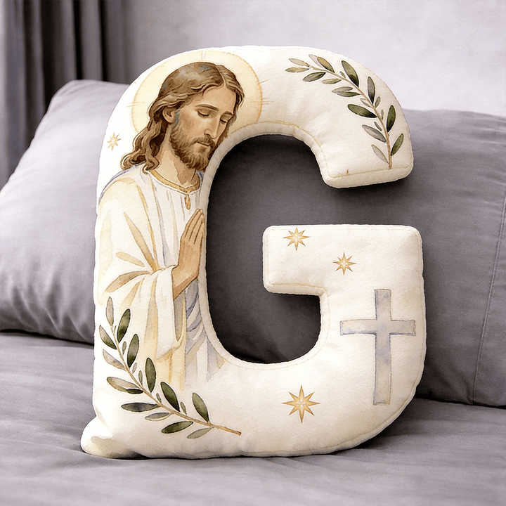 Christianartworkshop Coussin en forme de lettre avec croix de Jésus en prière : emblème de prière fervente et de foi intemporelle - 24" (60 cm) - G - image 7