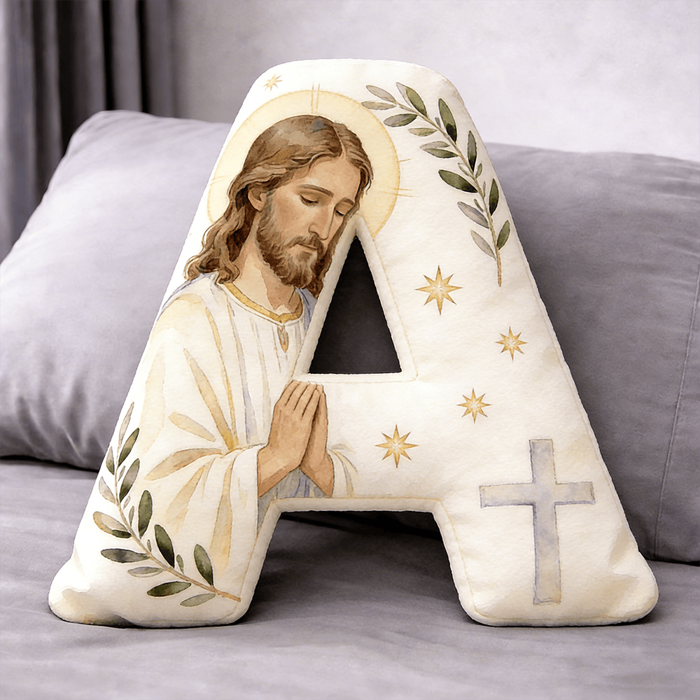 Christianartworkshop Coussin en forme de lettre avec croix de Jésus en prière : emblème de prière fervente et de foi intemporelle - 24" (60 cm) - UN - image 1