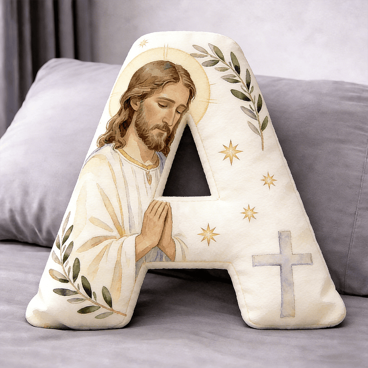 Christianartworkshop Coussin en forme de lettre avec croix de Jésus en prière : emblème de prière fervente et de foi intemporelle - 24" (60 cm) - UN - image 1