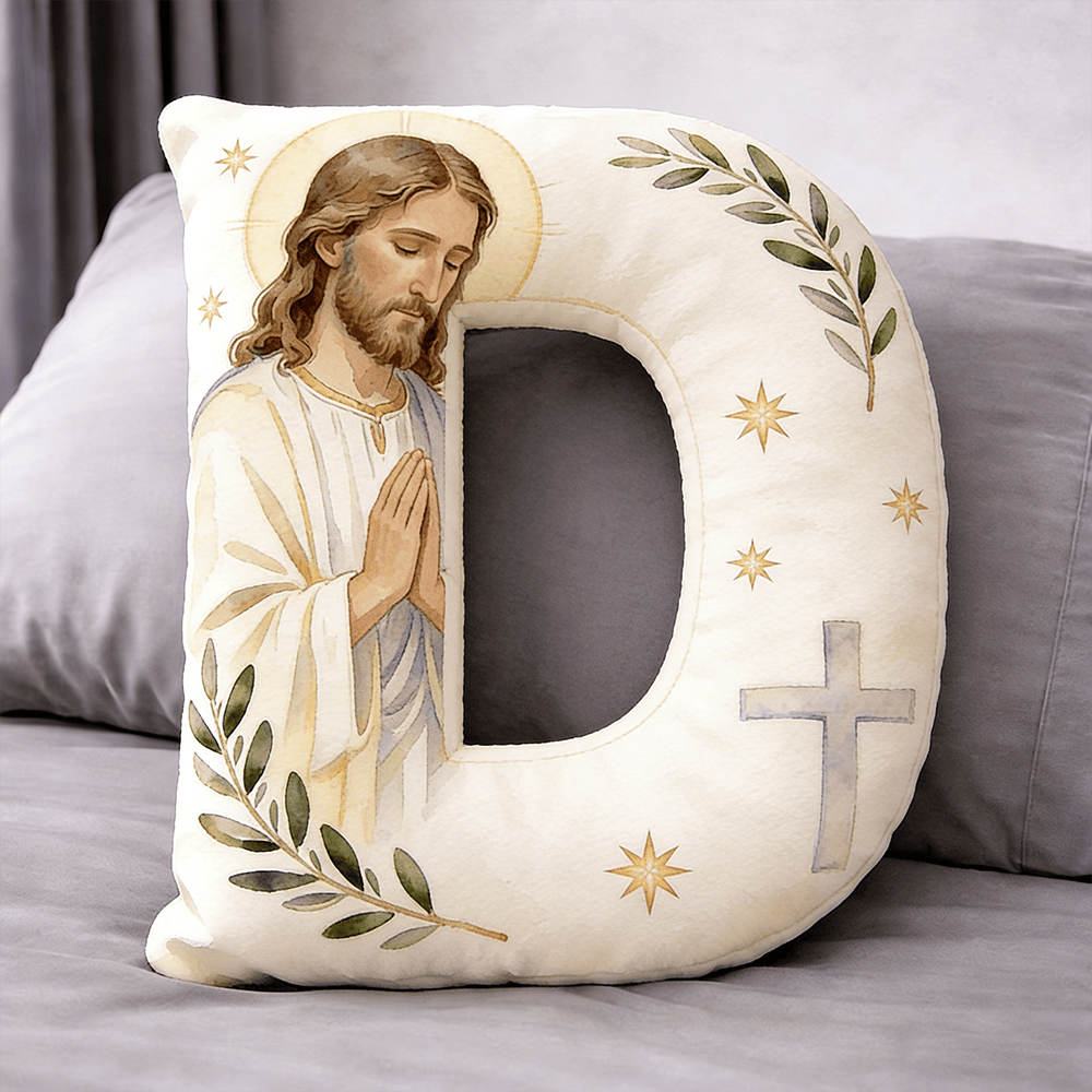 Christianartworkshop Coussin en forme de lettre avec croix de Jésus en prière : emblème de prière fervente et de foi intemporelle - 24" (60 cm) - D - image 4