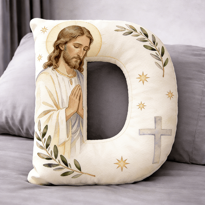 Christianartworkshop Coussin en forme de lettre avec croix de Jésus en prière : emblème de prière fervente et de foi intemporelle - 24" (60 cm) - D - image 4