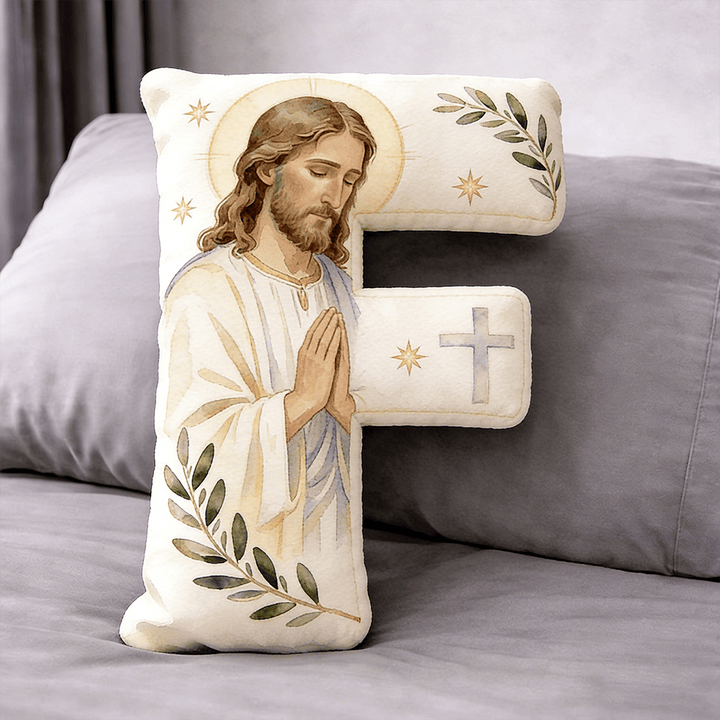 Christianartworkshop Coussin en forme de lettre avec croix de Jésus en prière : emblème de prière fervente et de foi intemporelle - 24" (60 cm) - F - image 6