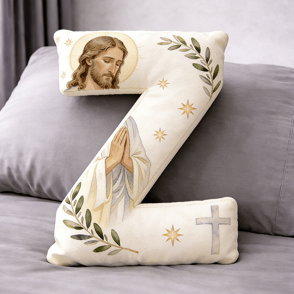 Christianartworkshop Coussin en forme de lettre avec croix de Jésus en prière : emblème de prière fervente et de foi intemporelle - 24" (60 cm) - Z - image 25