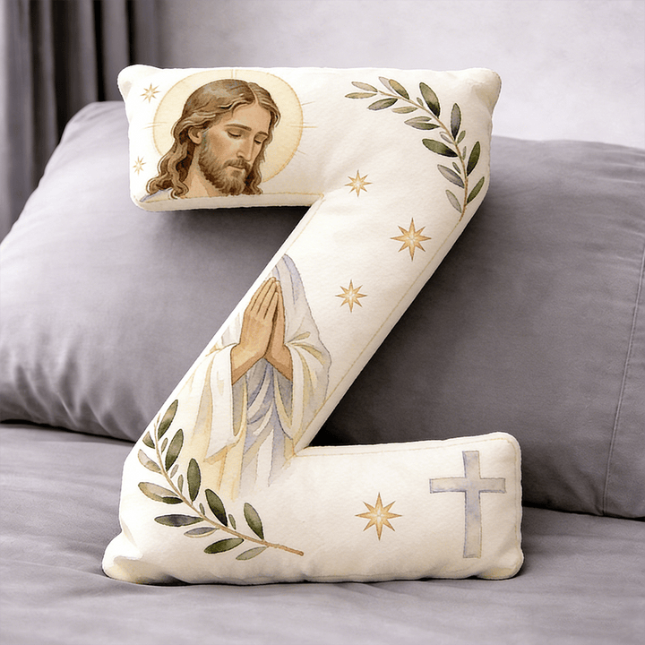 Christianartworkshop Coussin en forme de lettre avec croix de Jésus en prière : emblème de prière fervente et de foi intemporelle - 24" (60 cm) - Z - image 25