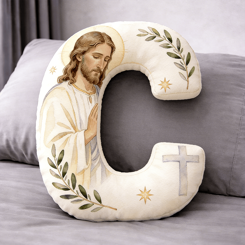 Christianartworkshop Coussin en forme de lettre avec croix de Jésus en prière : emblème de prière fervente et de foi intemporelle - 24" (60 cm) - C - image 3