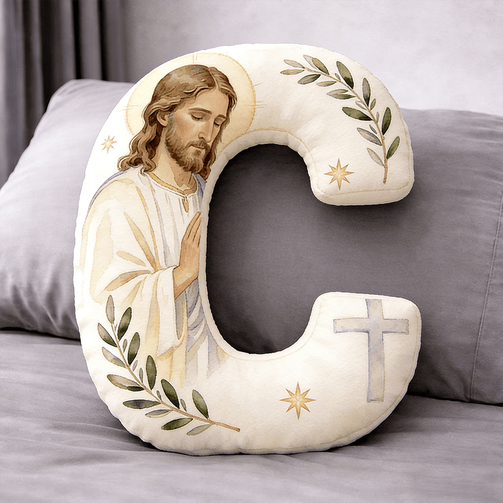 Christianartworkshop Coussin en forme de lettre avec croix de Jésus en prière : emblème de prière fervente et de foi intemporelle - 24" (60 cm) - C - image 3