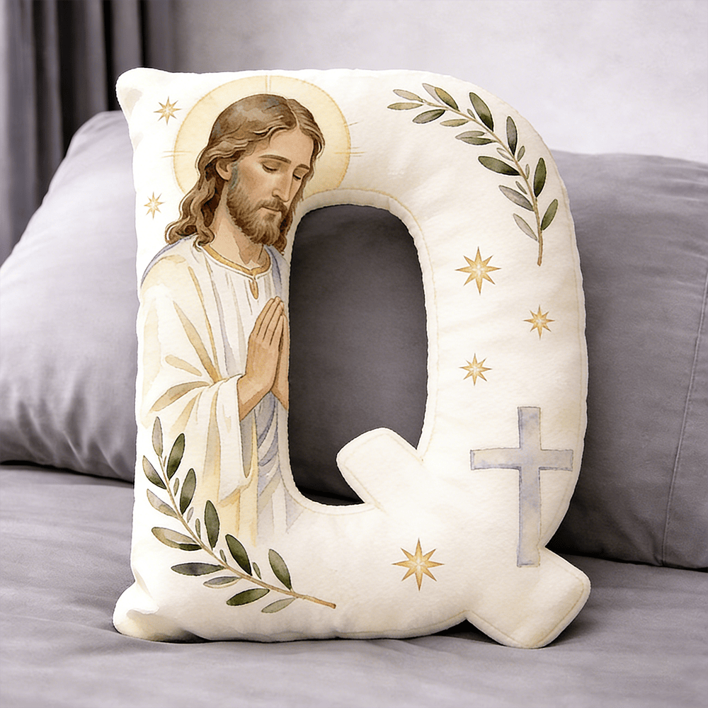 Christianartworkshop Coussin en forme de lettre avec croix de Jésus en prière : emblème de prière fervente et de foi intemporelle - 24" (60 cm) - Q - image 16