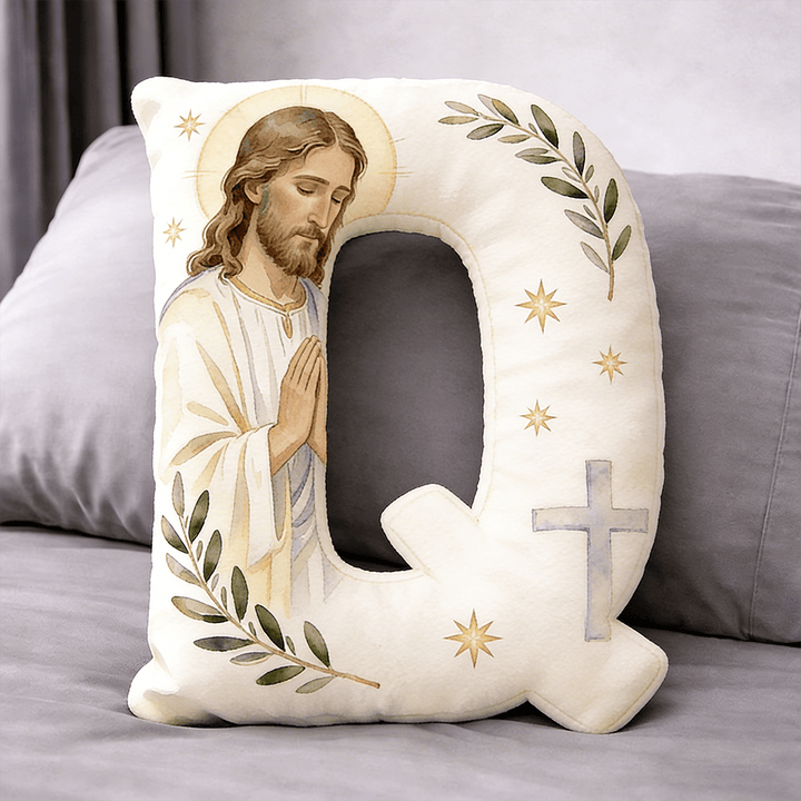 Christianartworkshop Coussin en forme de lettre avec croix de Jésus en prière : emblème de prière fervente et de foi intemporelle - 24" (60 cm) - Q - image 16