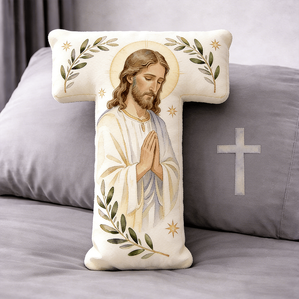 Christianartworkshop Coussin en forme de lettre avec croix de Jésus en prière : emblème de prière fervente et de foi intemporelle - 24" (60 cm) - T - image 19