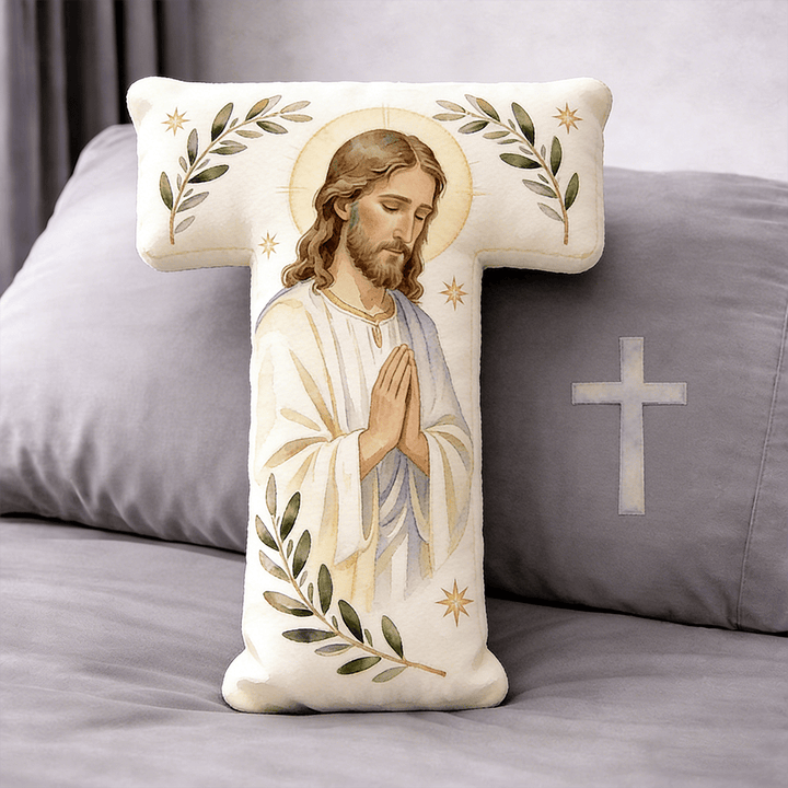 Christianartworkshop Coussin en forme de lettre avec croix de Jésus en prière : emblème de prière fervente et de foi intemporelle - 24" (60 cm) - T - image 19