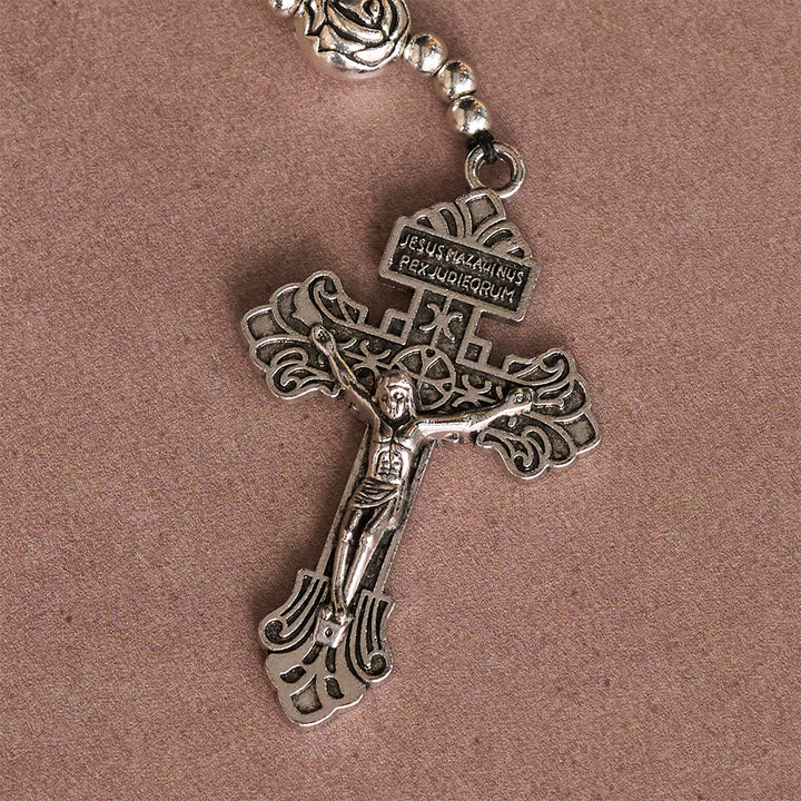 Christianartworkshop Chapelet en hématite avec perles roses, médaille de saint Benoît et crucifix détaillé - image 7