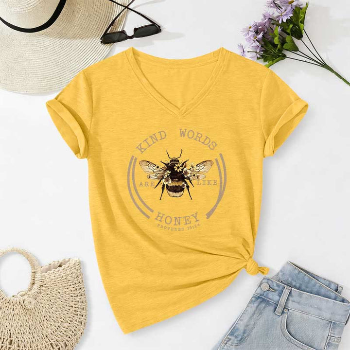 Christianartworkshop Les paroles bienveillantes sont comme le miel Proverbes 16:24 T-shirt décontracté à col en V avec motif abeille - Jaune - 2XL - image 6