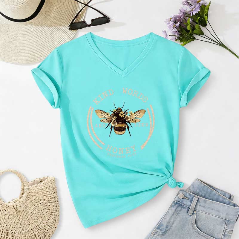 Christianartworkshop Les paroles bienveillantes sont comme le miel Proverbes 16:24 T-shirt décontracté à col en V avec motif abeille - Bleu ciel - 2XL - image 8