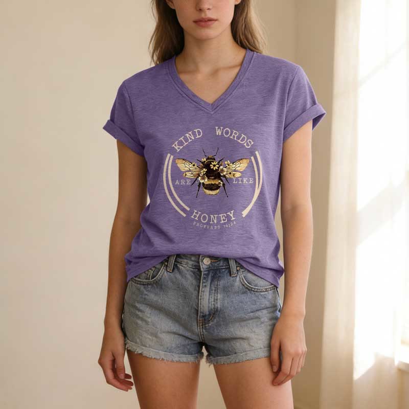Christianartworkshop Les paroles bienveillantes sont comme le miel Proverbes 16:24 T-shirt décontracté à col en V avec motif abeille - image 17