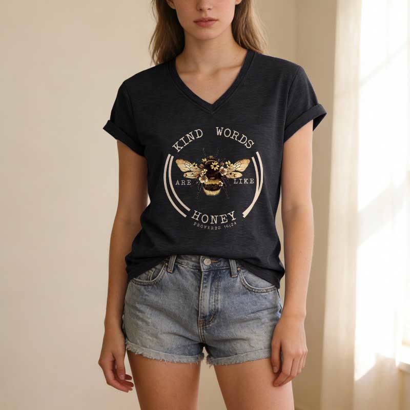 Christianartworkshop Les paroles bienveillantes sont comme le miel Proverbes 16:24 T-shirt décontracté à col en V avec motif abeille - image 13