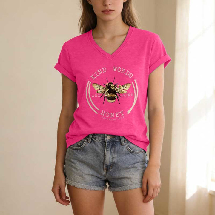 Christianartworkshop Les paroles bienveillantes sont comme le miel Proverbes 16:24 T-shirt décontracté à col en V avec motif abeille - image 25
