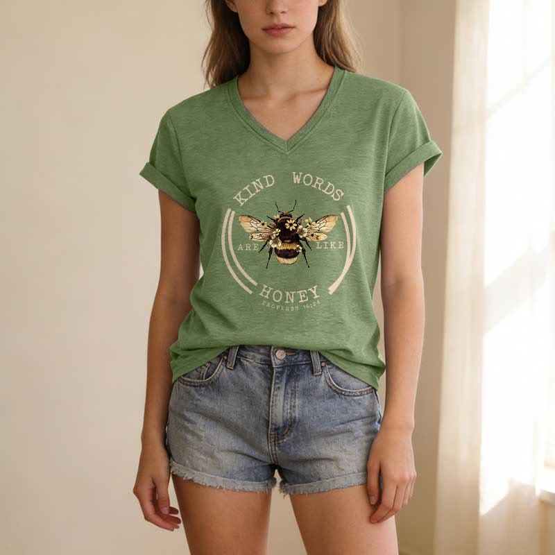 Christianartworkshop Les paroles bienveillantes sont comme le miel Proverbes 16:24 T-shirt décontracté à col en V avec motif abeille - image 3