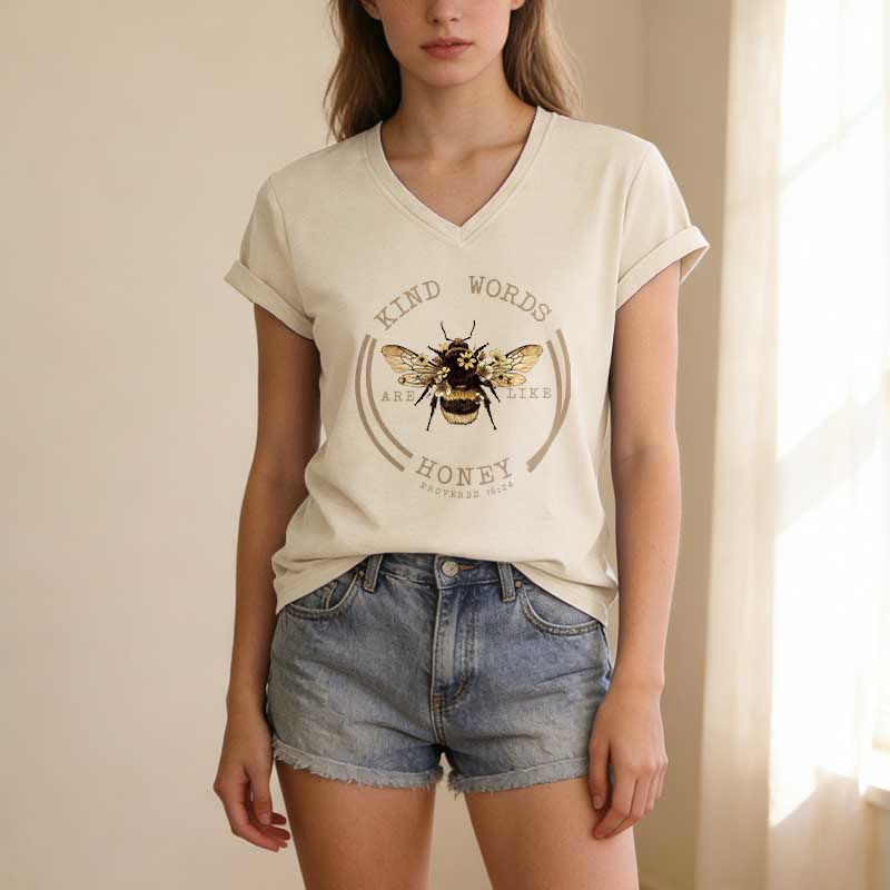Christianartworkshop Les paroles bienveillantes sont comme le miel Proverbes 16:24 T-shirt décontracté à col en V avec motif abeille - image 1