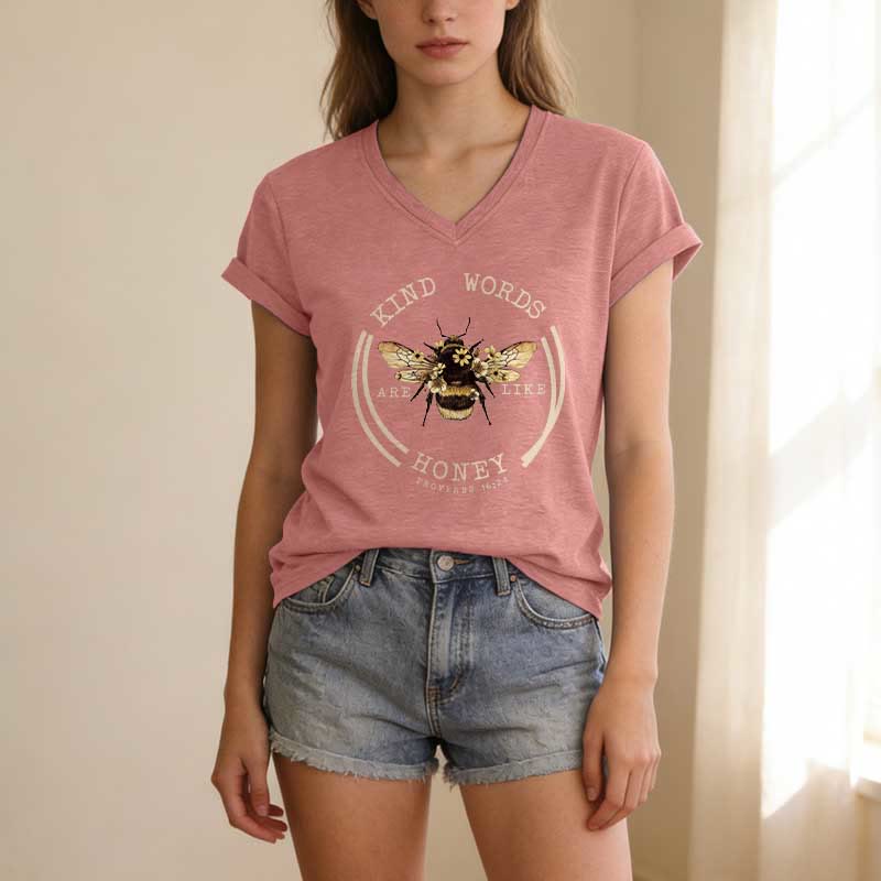 Christianartworkshop Les paroles bienveillantes sont comme le miel Proverbes 16:24 T-shirt décontracté à col en V avec motif abeille - image 11