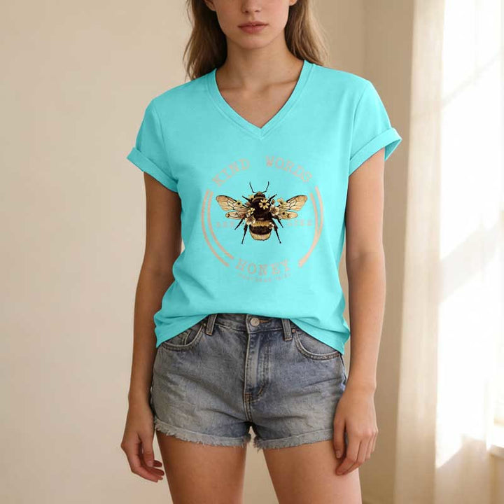 Christianartworkshop Les paroles bienveillantes sont comme le miel Proverbes 16:24 T-shirt décontracté à col en V avec motif abeille - image 9