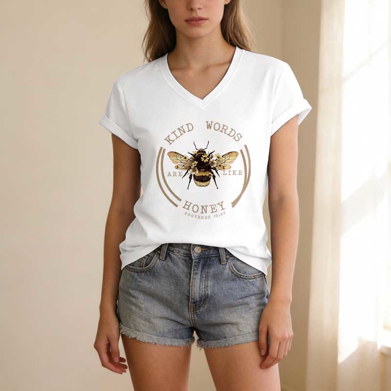 Christianartworkshop Les paroles bienveillantes sont comme le miel Proverbes 16:24 T-shirt décontracté à col en V avec motif abeille - image 5