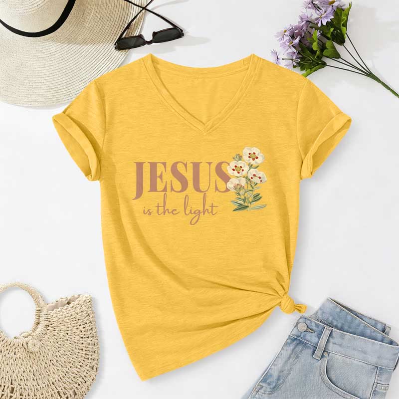 Christianartworkshop T-shirt décontracté à col en V à motif floral « Jésus est la lumière » - Jaune - 2XL - image 8