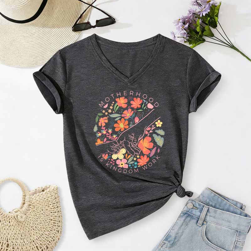 Christianartworkshop T-shirt décontracté à col en V « La maternité est un royaume » avec motif floral fait main - Gris foncé - 2XL - image 20