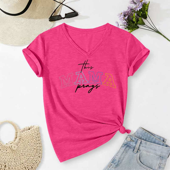 Christianartworkshop T-shirt décontracté à col en V « Maman prie en croix » - Rose - 2XL - image 24
