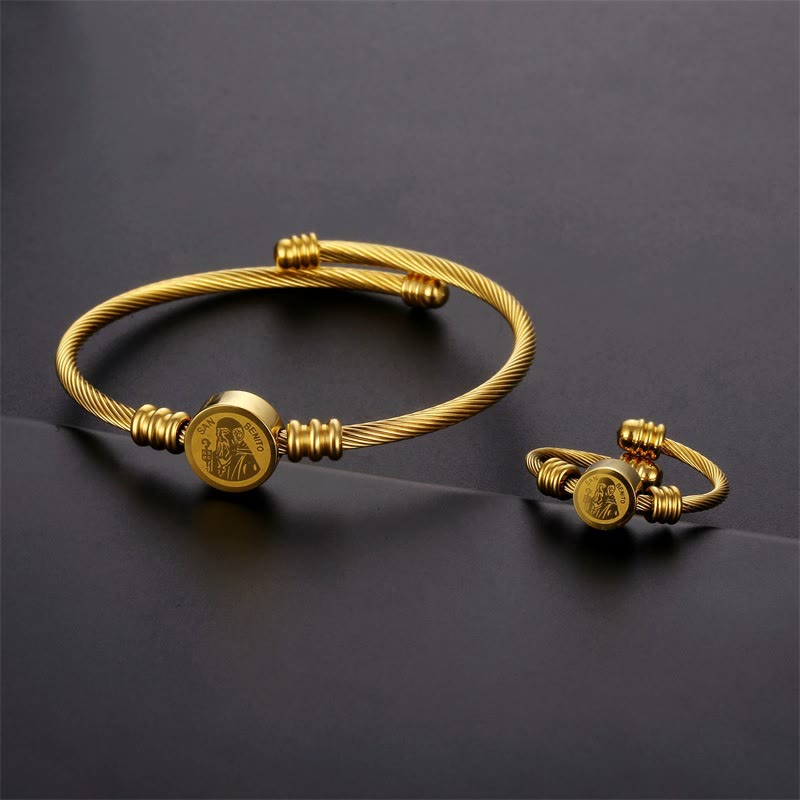 Christianartworkshop Bracelet et bague médaille de Saint Benoît en câble torsadé : symbole sacré de la protection divine - Bracelet et bague - image 1