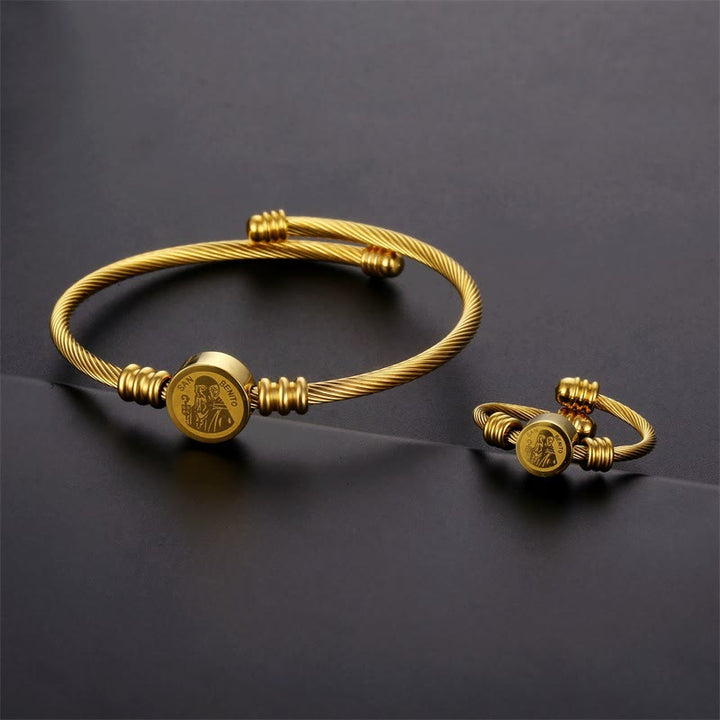 Christianartworkshop Bracelet et bague médaille de Saint Benoît en câble torsadé : symbole sacré de la protection divine - Bracelet et bague - image 1