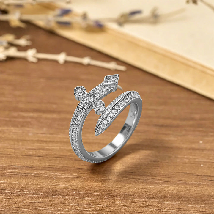 Christianartworkshop Bague ajustable ouverte pavée d'épée et de croix : emblème de foi et de force divine - Argent (Convient aux tailles américaines 6 à 9) - image 4