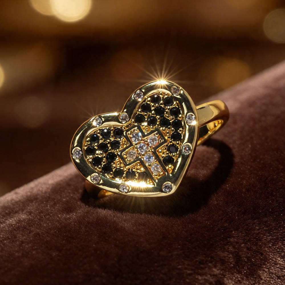 Christianartworkshop Bague imposante en forme de cœur sertie d'une croix pavée : symbole d'amour sacré et de grâce - image 5