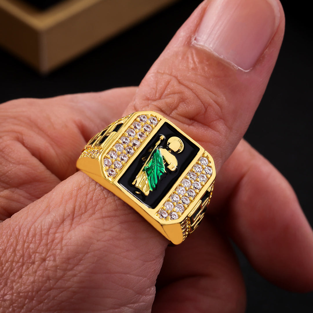 Christianartworkshop Bague de foi Saint Jude à motif géométrique : emblème de dévotion inébranlable en zircon brillant - US 12 - image 0