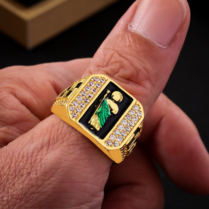 Christianartworkshop Bague de foi Saint Jude à motif géométrique : emblème de dévotion inébranlable en zircon brillant - US 12 - image 0