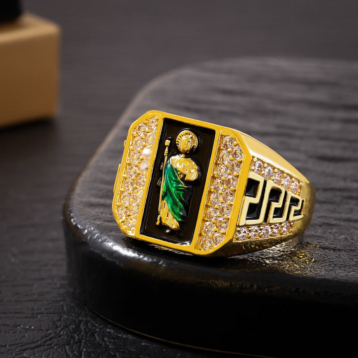 Christianartworkshop Bague de foi Saint Jude à motif géométrique : emblème de dévotion inébranlable en zircon brillant - image 4